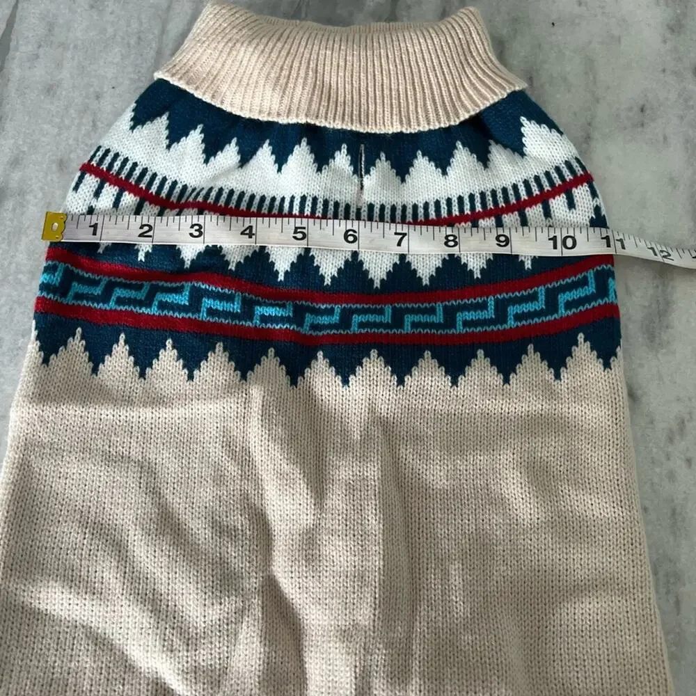 For Pets Dog Sweater Size Large Beige Multicolor Print Knit Pullover Warm